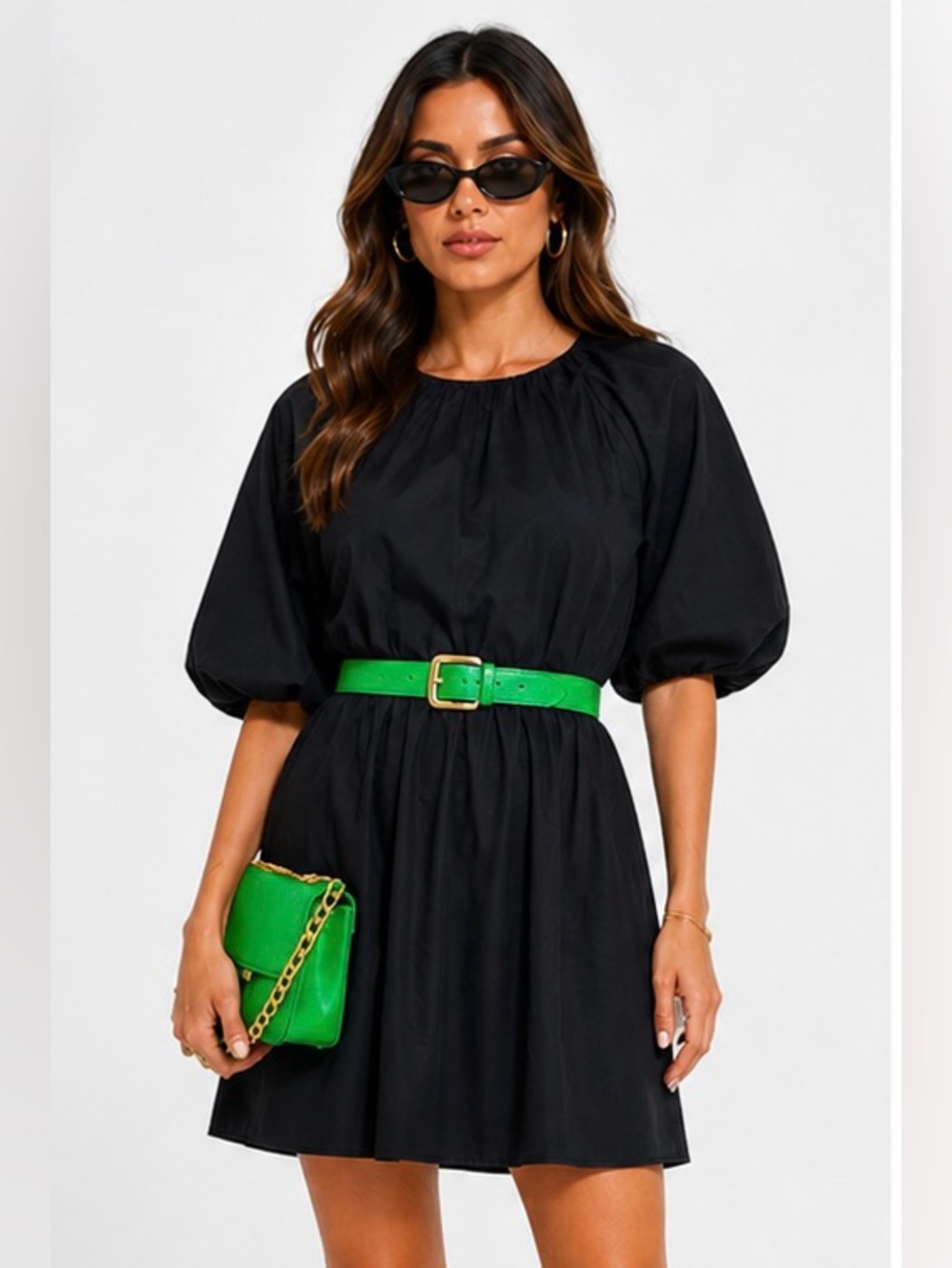 ASOS Black Puff Sleeve Babydoll Mini Dress Size 10